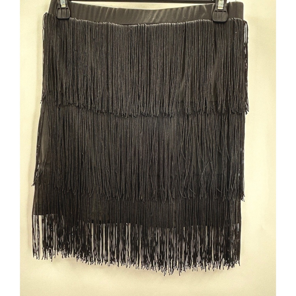 Verdusa Black Fringe Mini Skirt Size M Western Festival Boho Layered Tassel - Picture 3 of 9